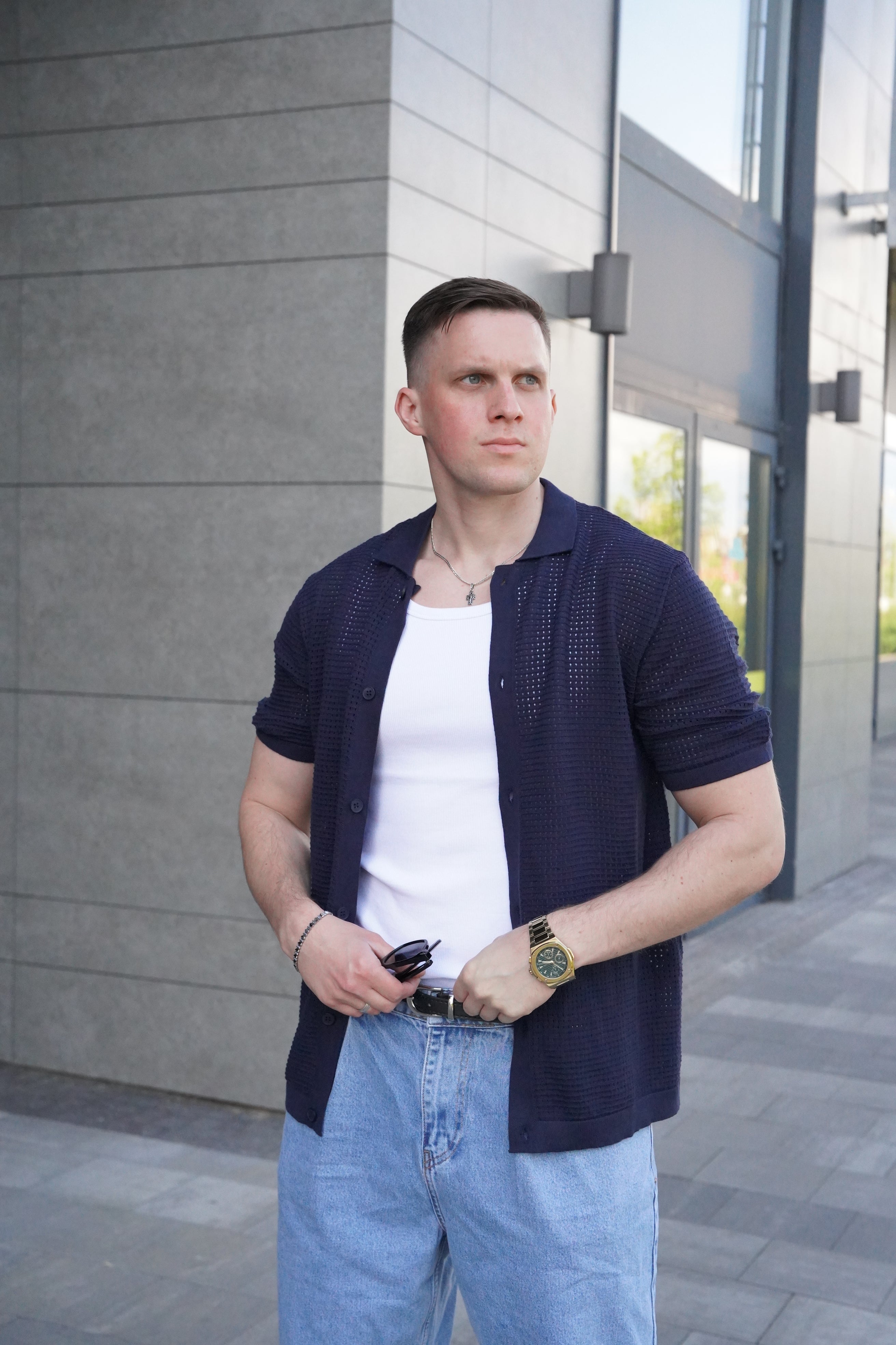 Поло у сіточку на ґудзиках